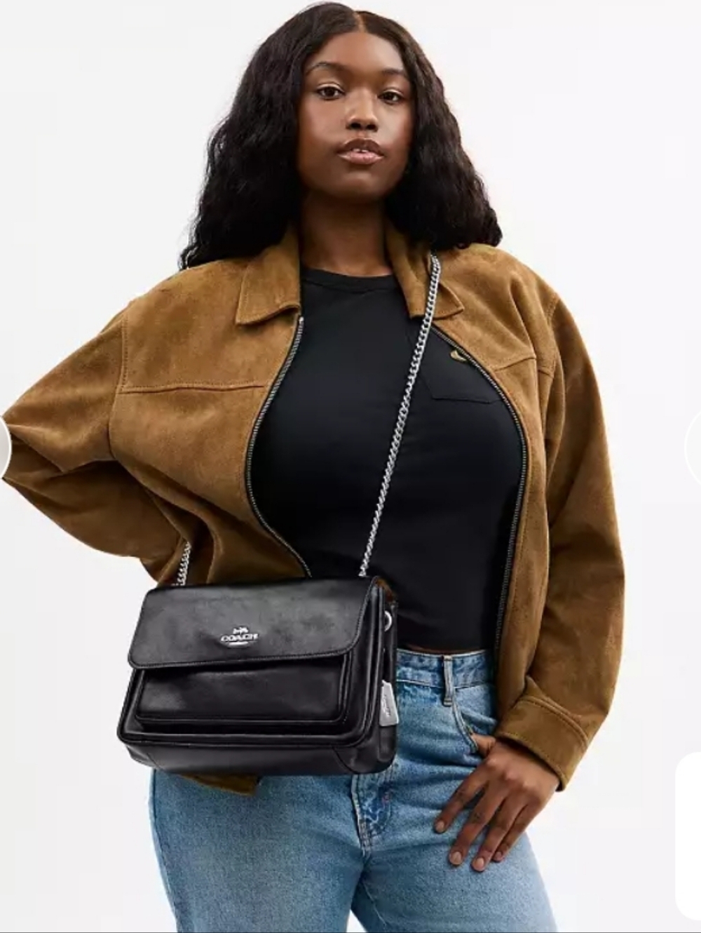 Coach Elodie Leather Crossbody - Black with Silver Chain